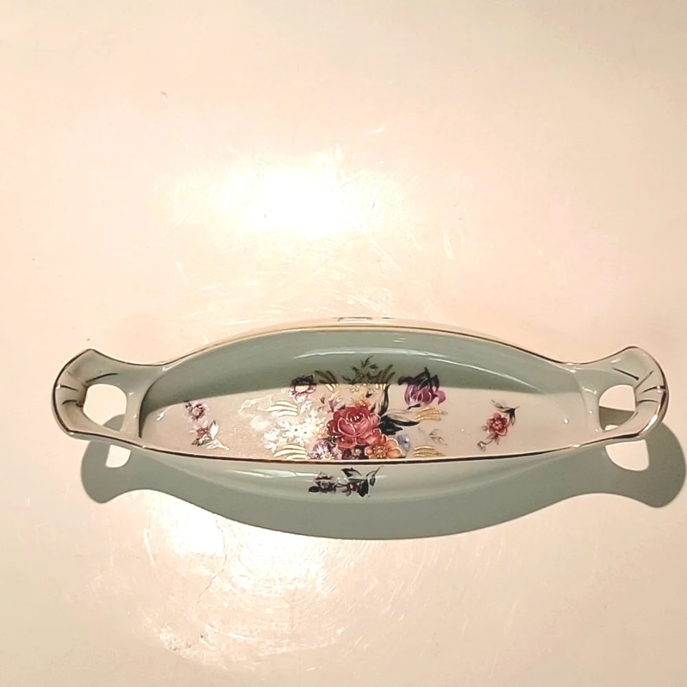 VINTAGE PORCELAIN HAND PAINTED FLORAL MORIAGE VANITY TRAY